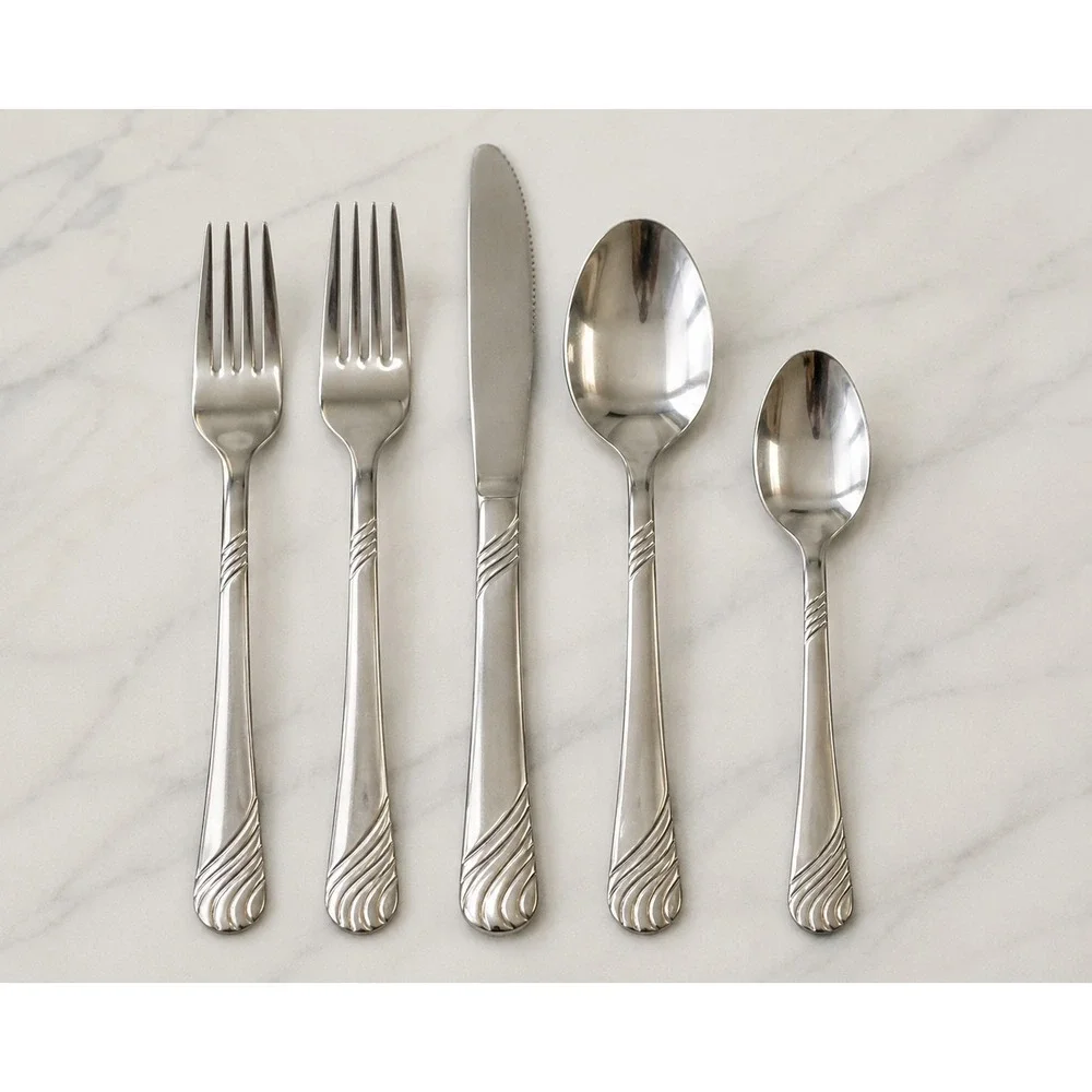 Vintage‎ Mainstays Swirl Stainless Flatware Set Service for 8 Silverware 40pc